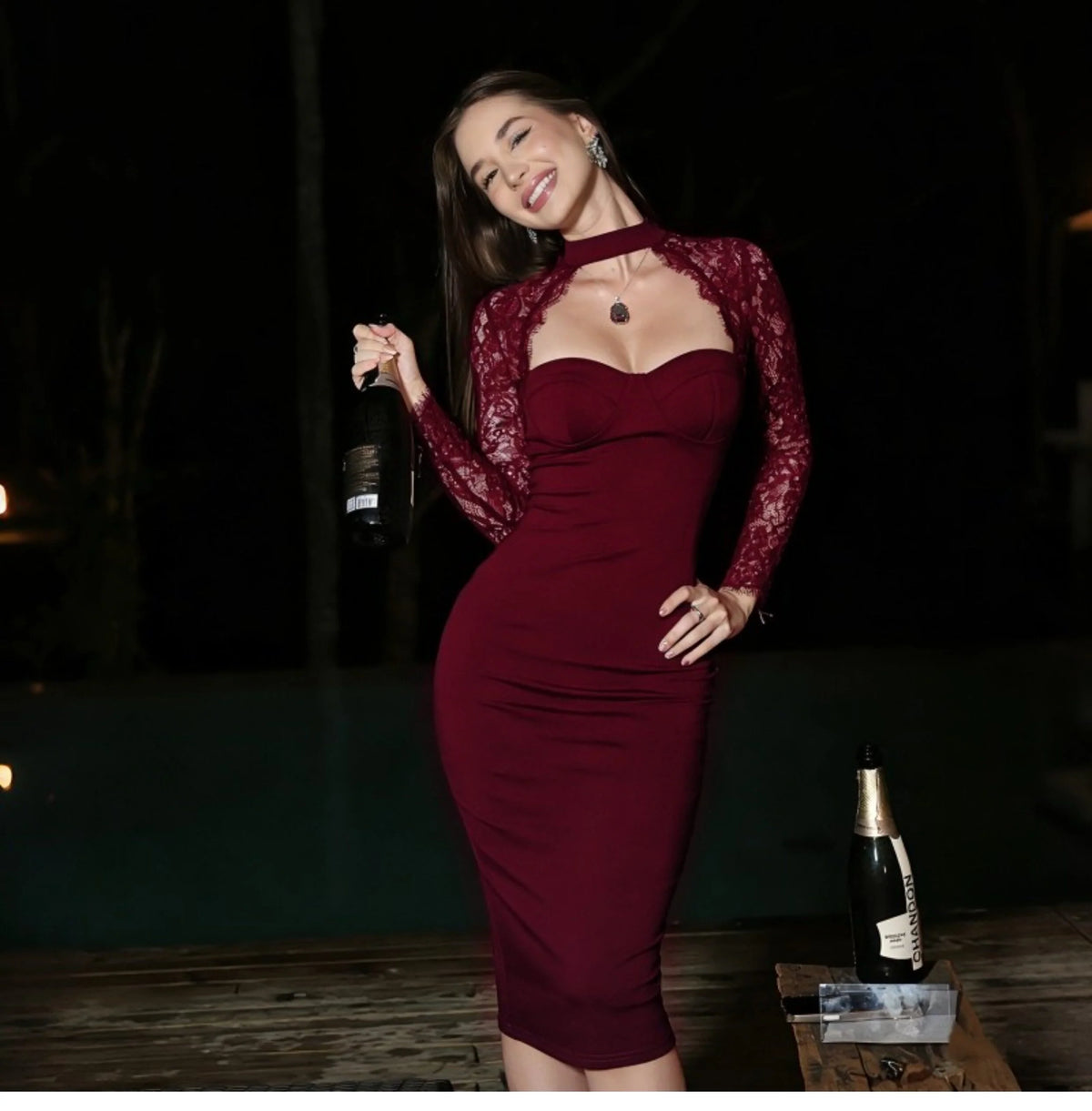 Lace Slit Maxi Dress