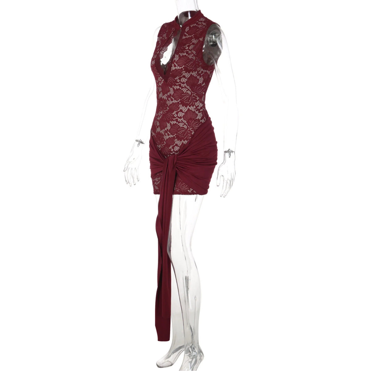 Lace Splicing Cut-Out Mini Dress