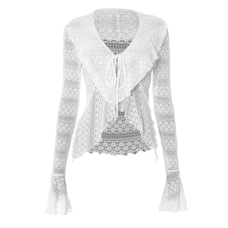 Lace Tie-Front Bell Sleeve Top