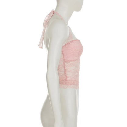 Lace Trim Halter Camisole Top