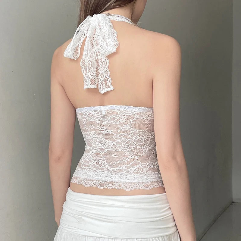 Lace Trim Halter Camisole Top