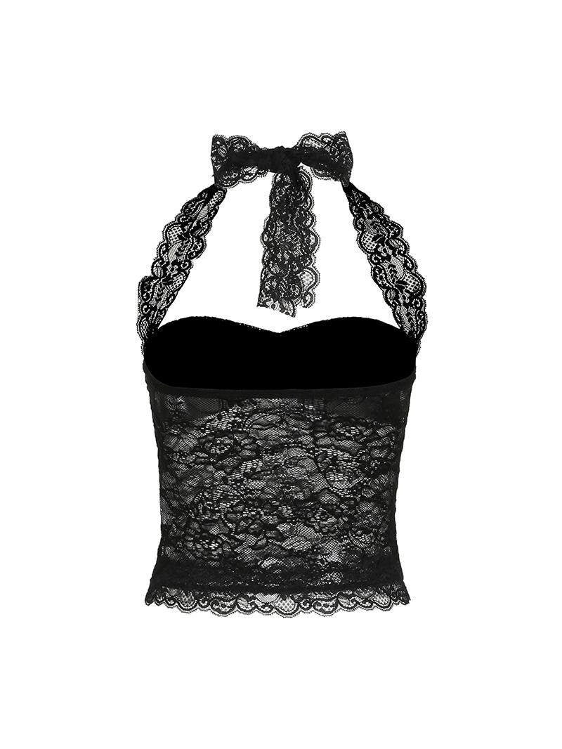 Lace Trim Halter Camisole Top