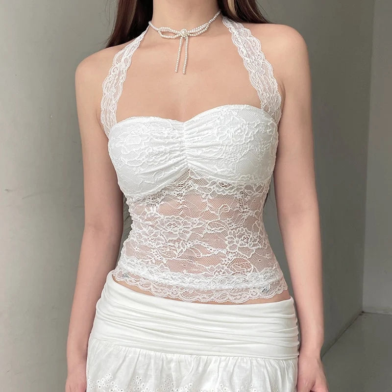 Lace Trim Halter Camisole Top