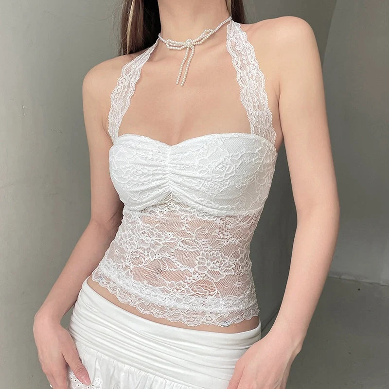Lace Trim Halter Camisole Top