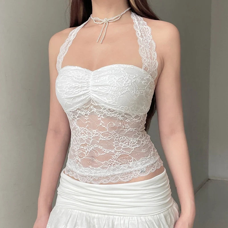 Lace Trim Halter Camisole Top