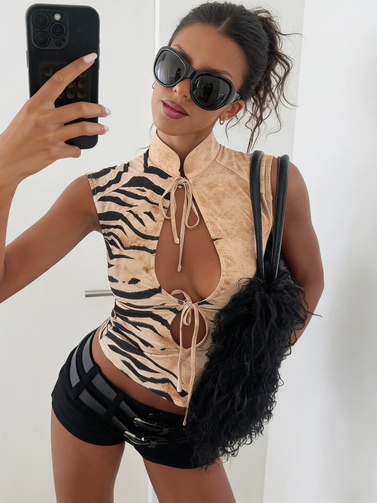 Laiyla Zebra Print Cutout Top