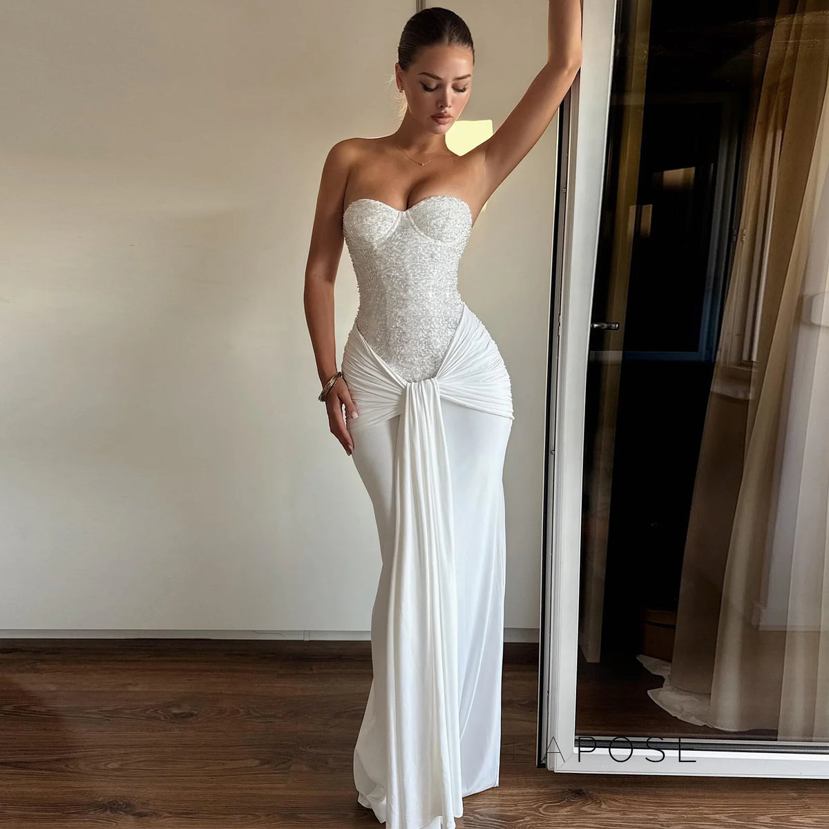 Lemon Strapless Sequin Maxi Dress