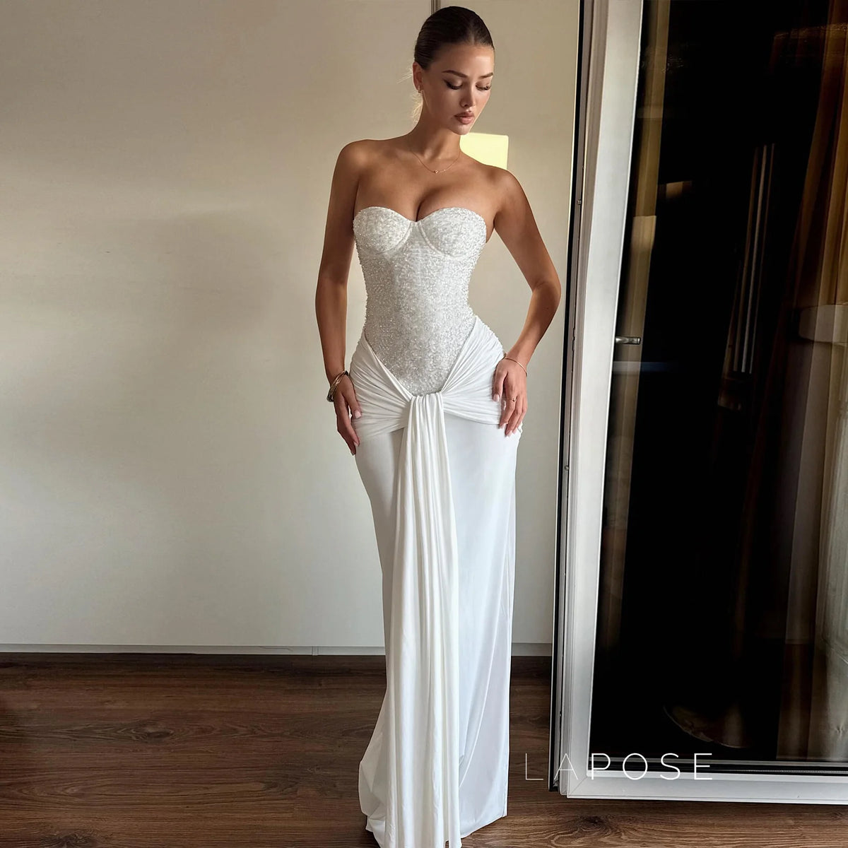 Lemon Strapless Sequin Maxi Dress