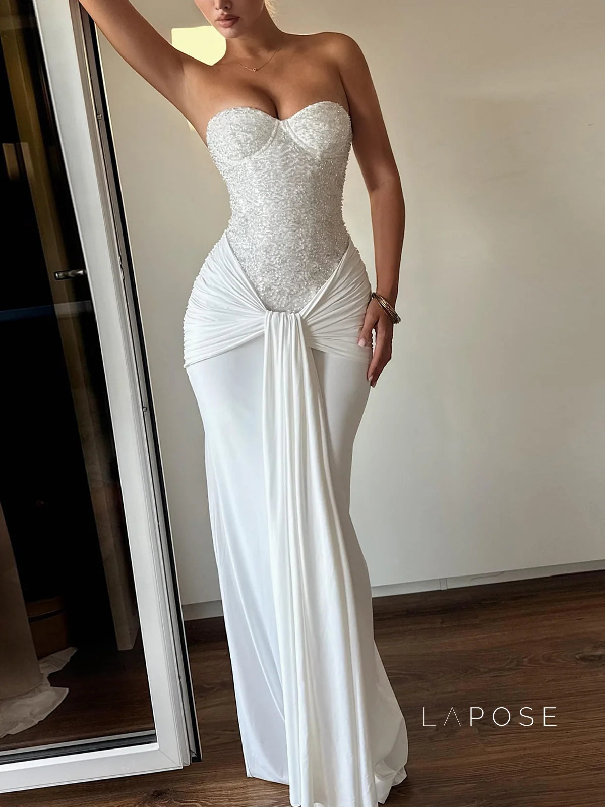 Lemon Strapless Sequin Maxi Dress