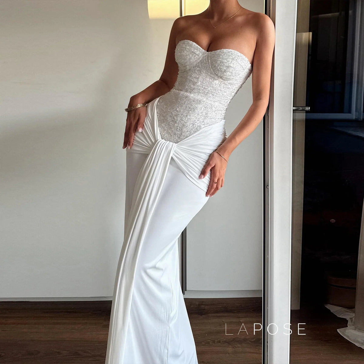 Lemon Strapless Sequin Maxi Dress