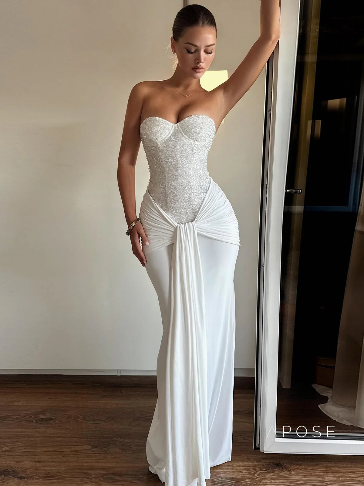 Lemon Strapless Sequin Maxi Dress