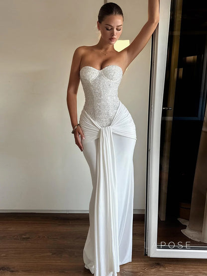 Lemon Strapless Sequin Maxi Dress