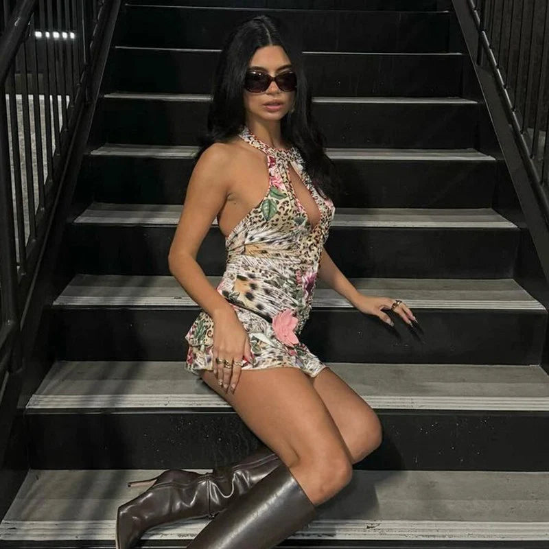 Leopard Print Halter Mini Dress