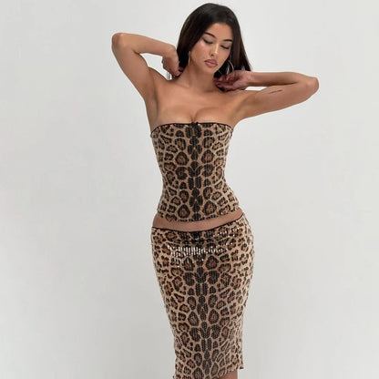 Leopard Sequin Two-Piece Skirt Set