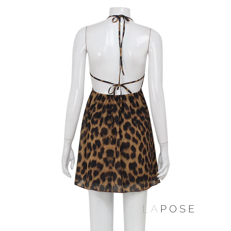 Lucy Halter Leopard Mini Dress