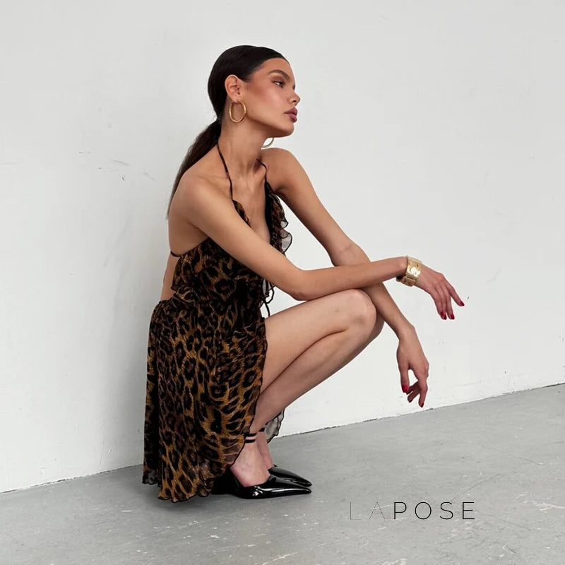 Lucy Halter Leopard Mini Dress