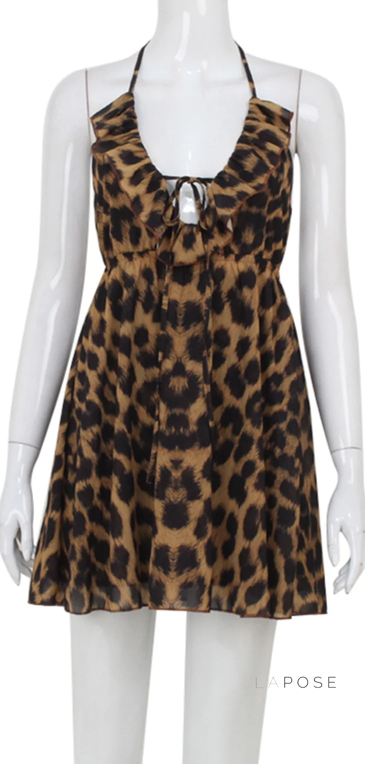 Lucy Halter Leopard Mini Dress