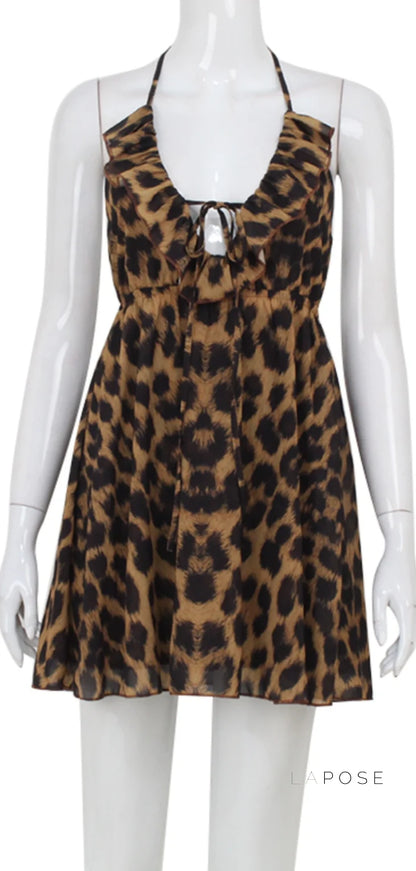 Lucy Halter Leopard Mini Dress