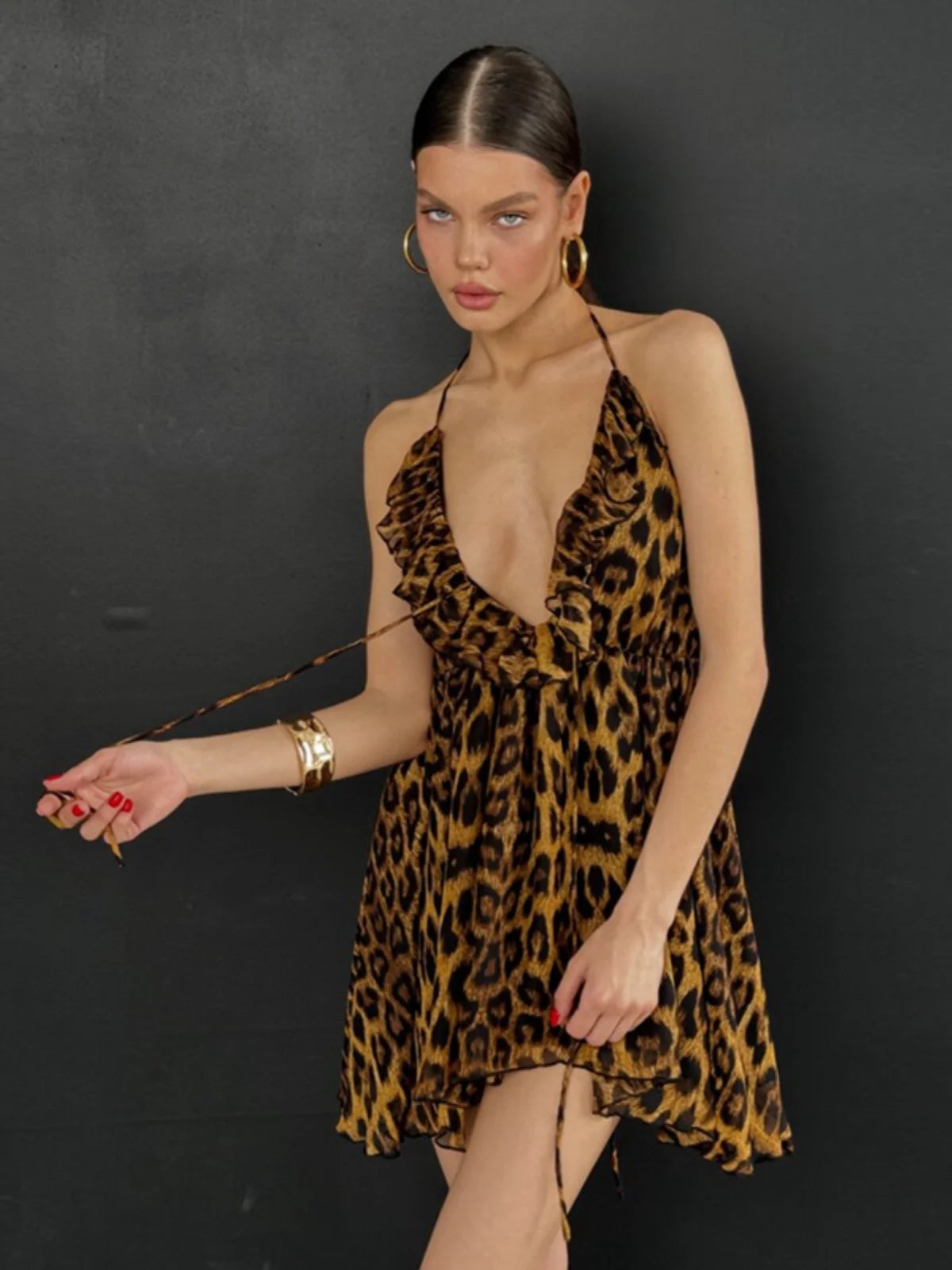 Lucy Halter Leopard Mini Dress