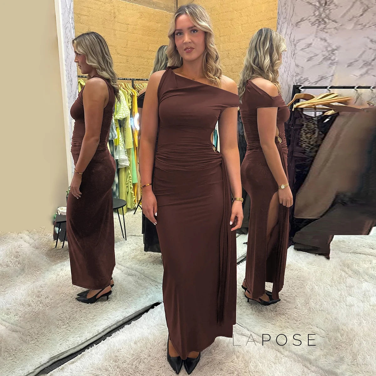 Maahi One-Shoulder Slit Maxi Dress