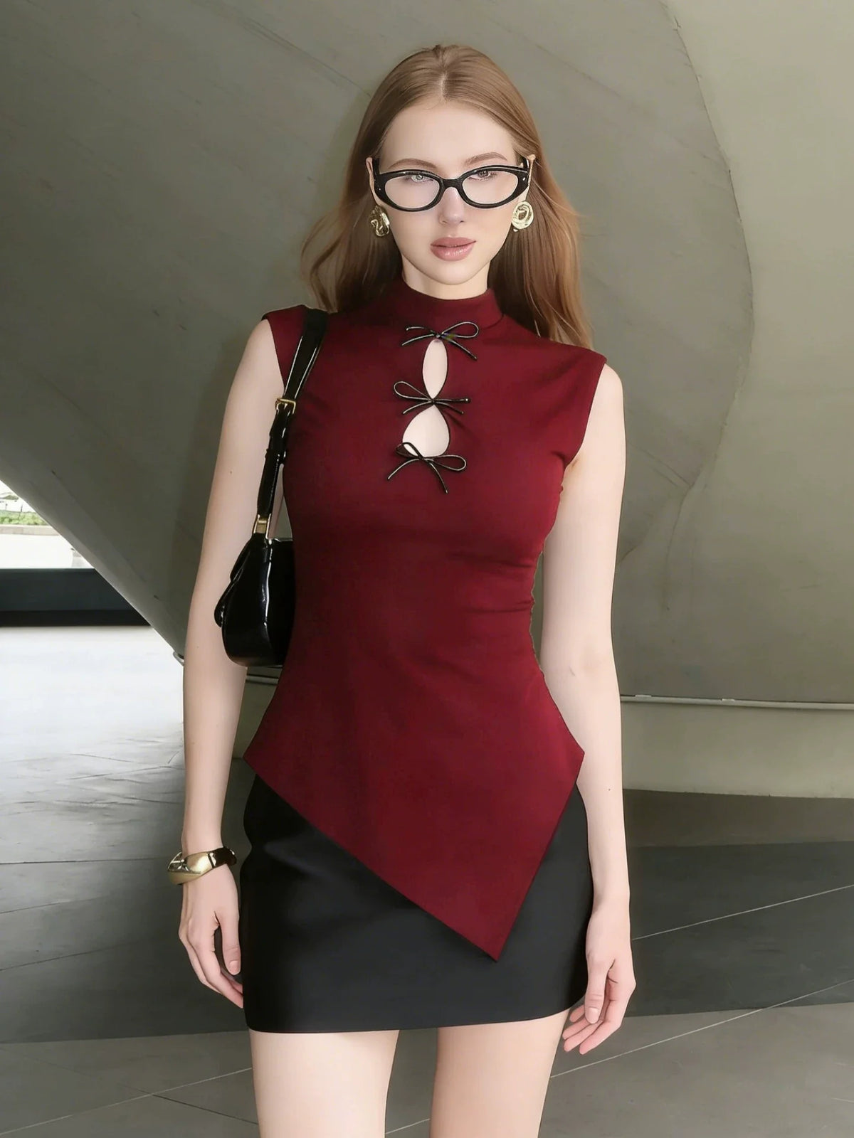 Mae Asymmetric Bow Cut-Out Top