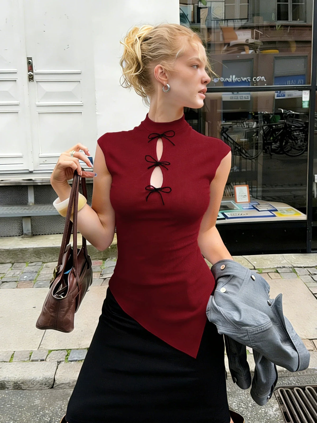 Mae Asymmetric Bow Cut-Out Top