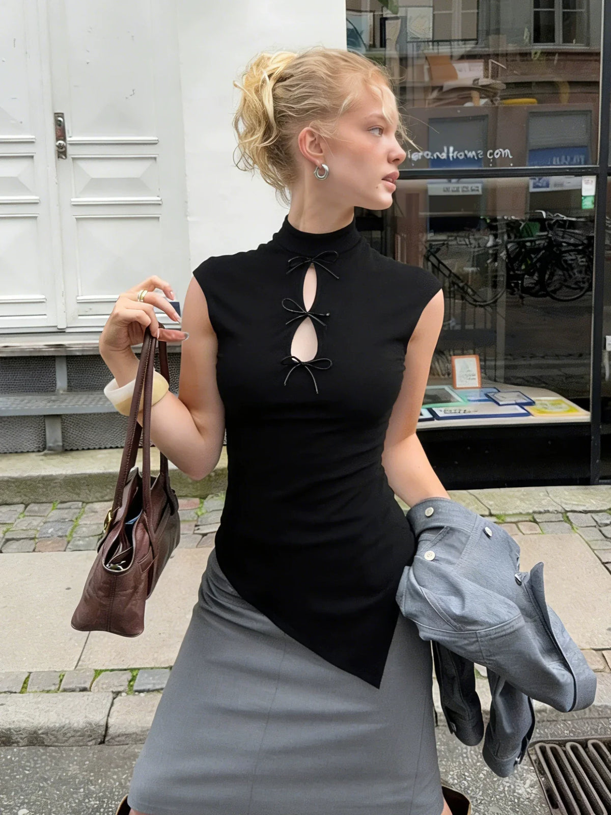 Mae Asymmetric Bow Cut-Out Top