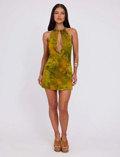 Maira Watercolor Halter Mini Dress