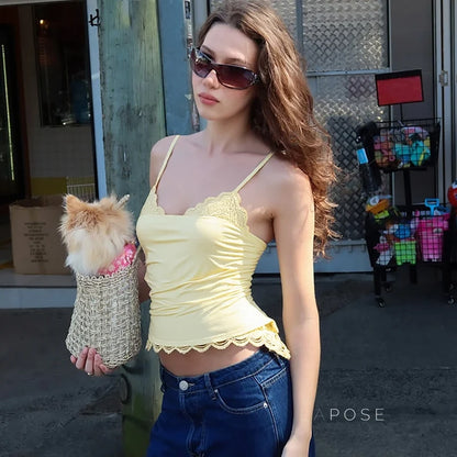 Mamie Pleated Lace Crop Top