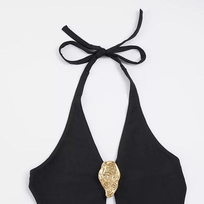 Manal Metal Buckle Halter Bodysuit