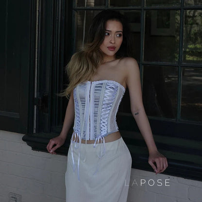 Mattea Strapless Tie Crop Top