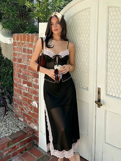 Melanny Lace Trim Skirt Set