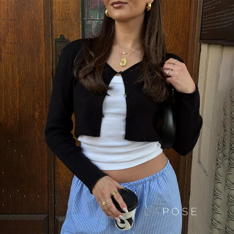 Mercedez Ribbed Button-Up Crop Top