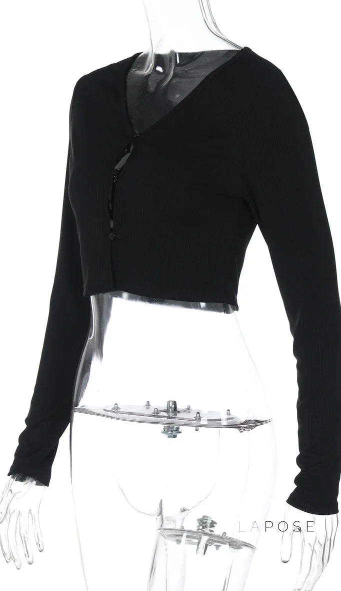 Mercedez Ribbed Button-Up Crop Top
