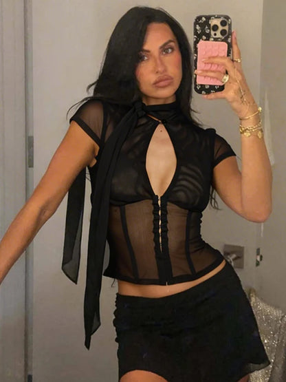 Mirabel Sheer Mesh Keyhole Top