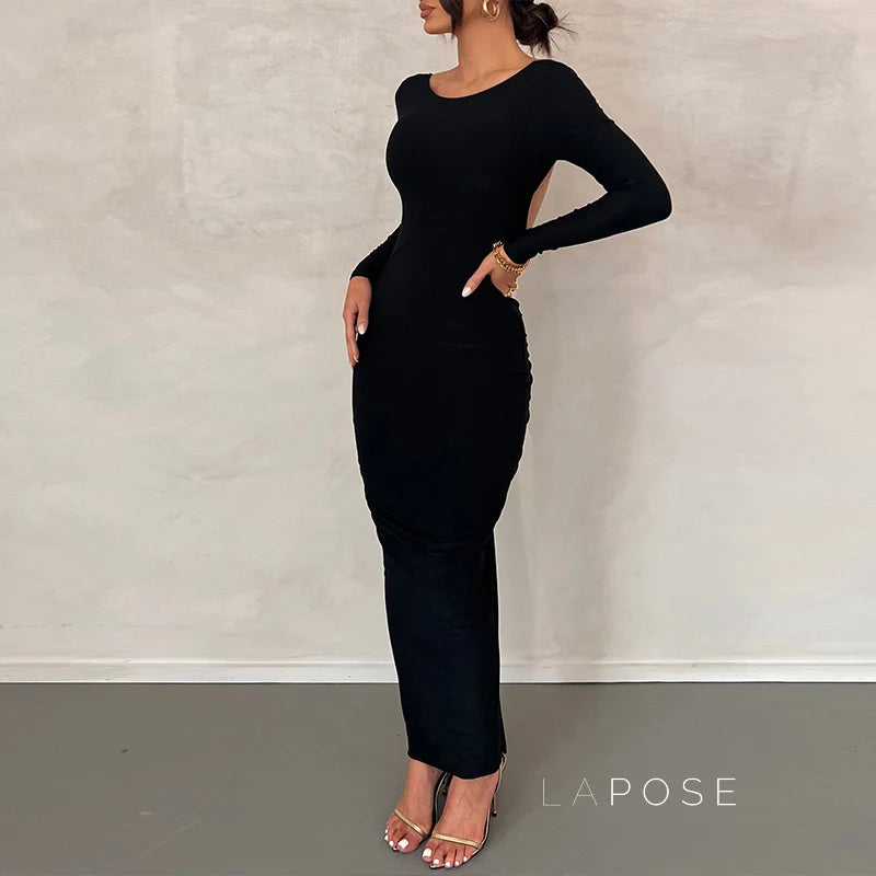 Mireille Backless Ruched Long Dress