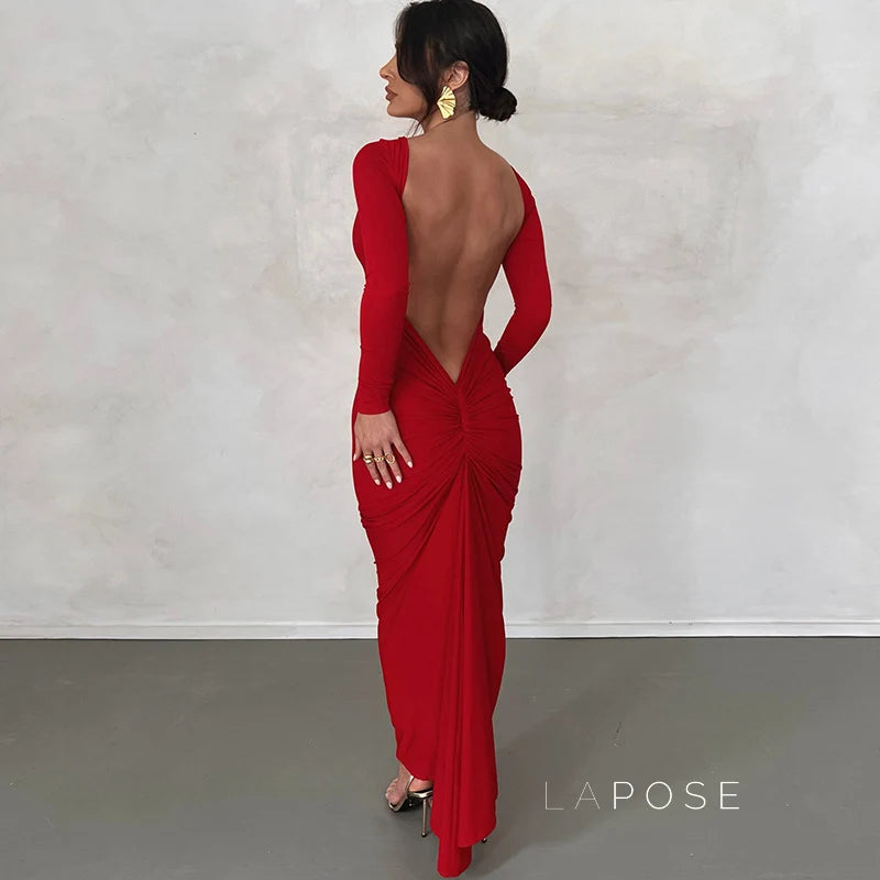 Mireille Backless Ruched Long Dress