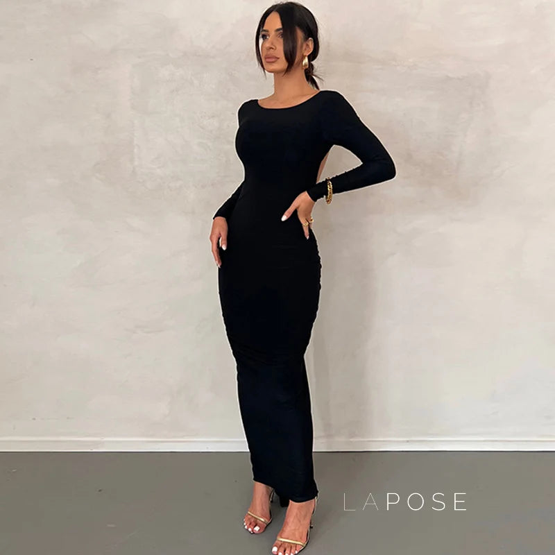 Mireille Backless Ruched Long Dress