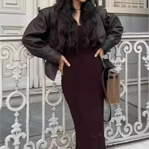 Mishika Crinkled Faux Leather Jacket