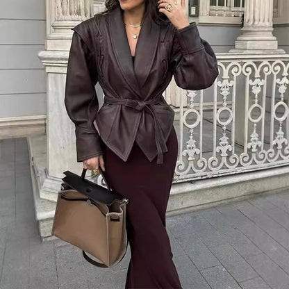 Mishika Crinkled Faux Leather Jacket