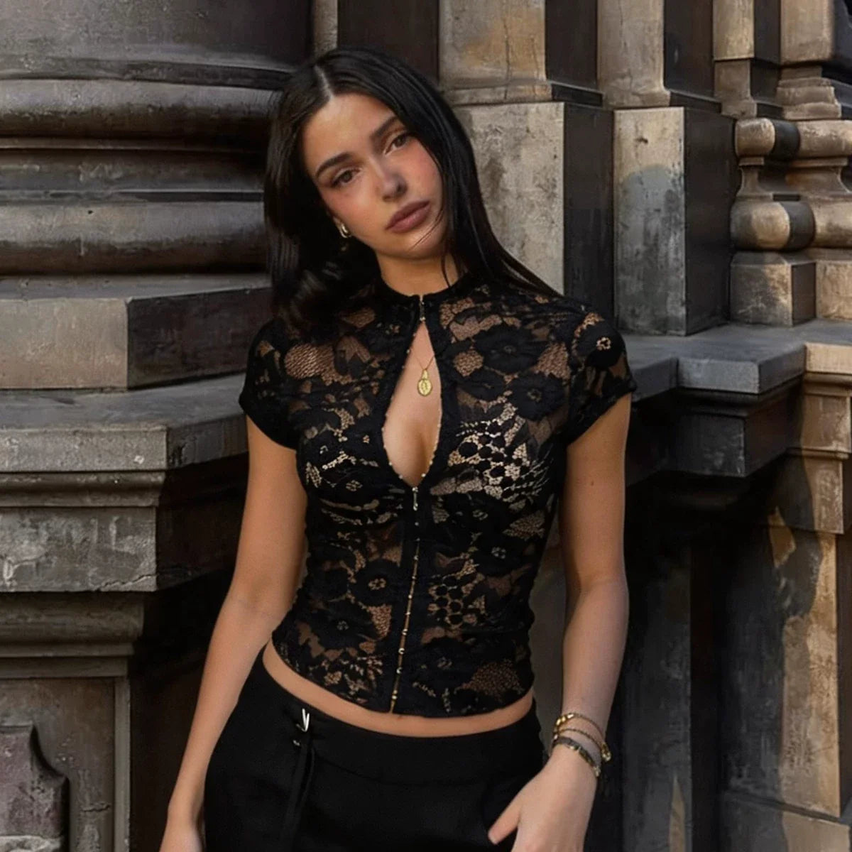 Nainika Lace Hook-and-Eye Top