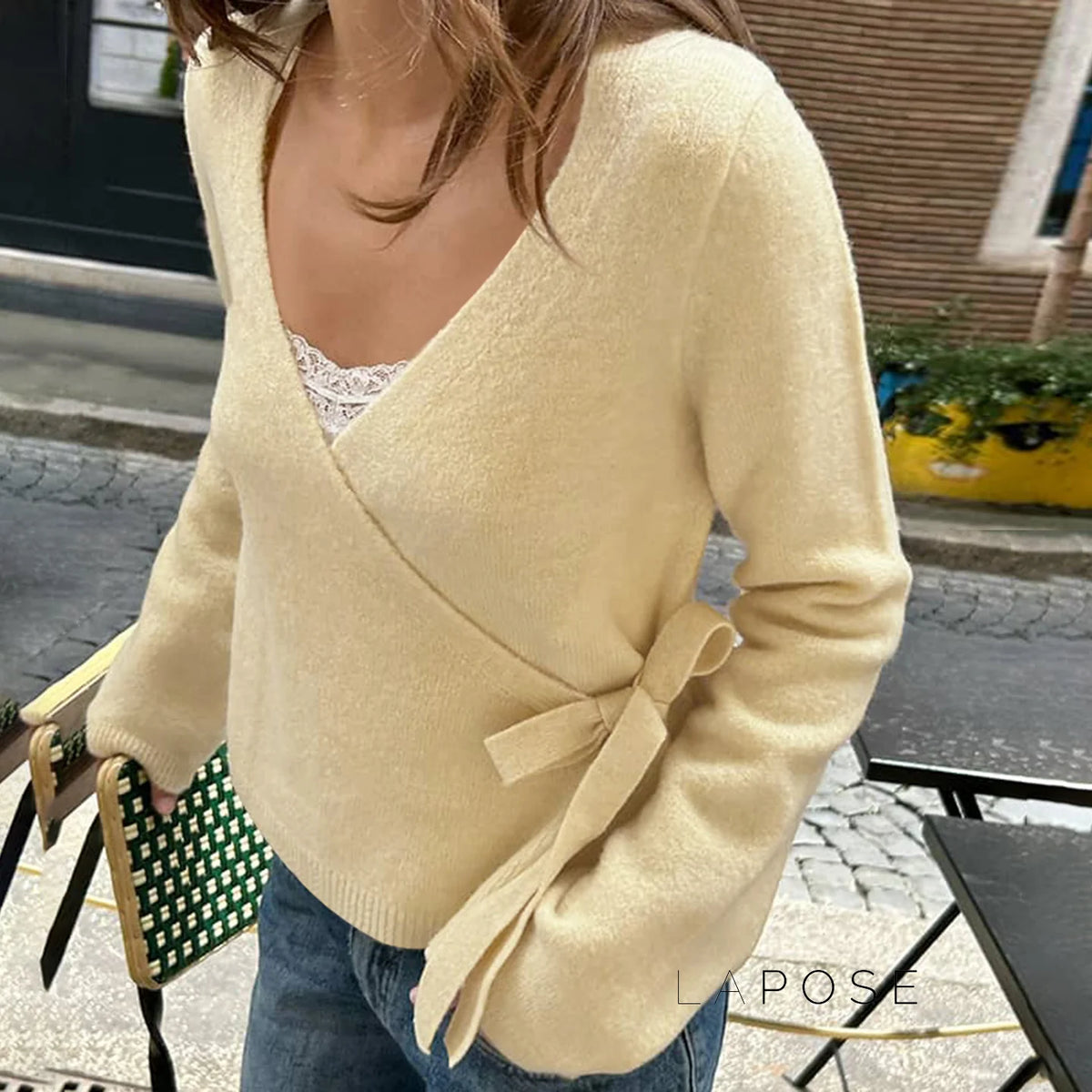 Nalayah V-Neck Tie Knit Top