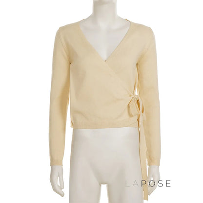 Nalayah V-Neck Tie Knit Top