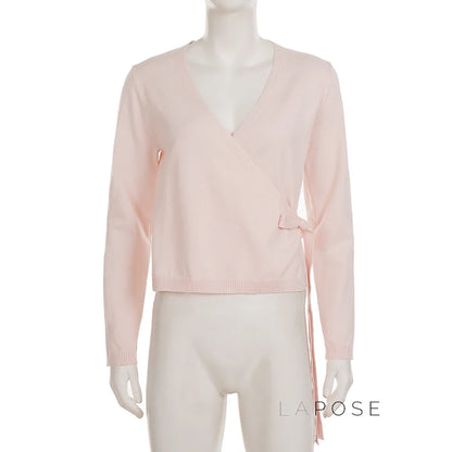 Nalayah V-Neck Tie Knit Top