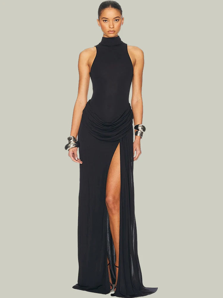 Nikole Mock Neck Ruched Maxi Dress