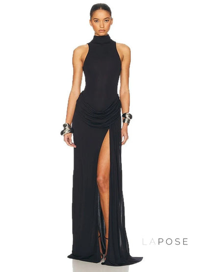 Nikole Mock Neck Ruched Maxi Dress
