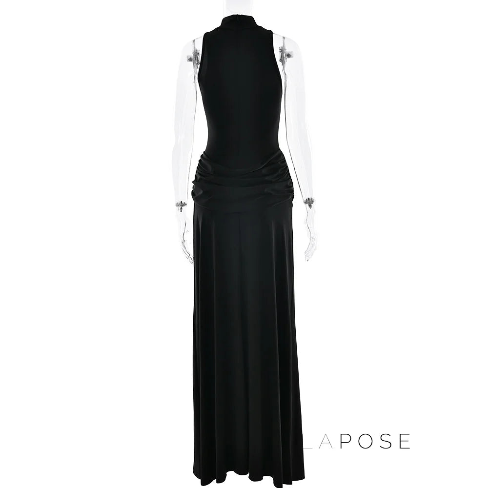 Nikole Mock Neck Ruched Maxi Dress