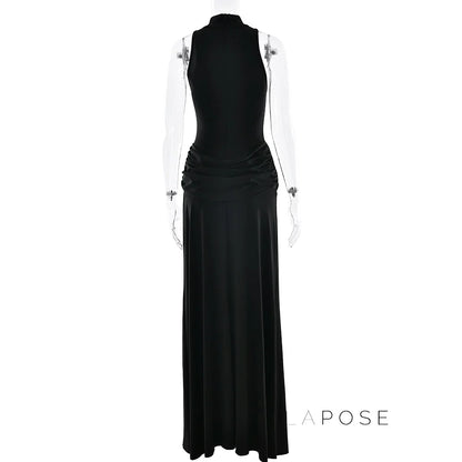 Nikole Mock Neck Ruched Maxi Dress