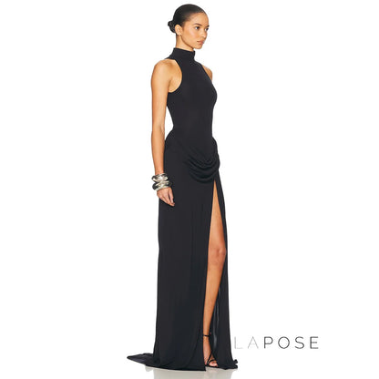 Nikole Mock Neck Ruched Maxi Dress