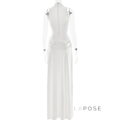 Nikole Mock Neck Ruched Maxi Dress